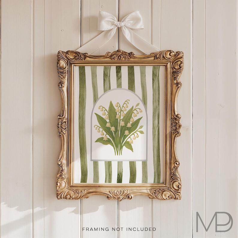 Modern Southern Floral Wall Art - Lily of the Valley Art Print - Gold Foil Print - Grandmillennial Art - Elegant Preppy Chinoiserie Decor