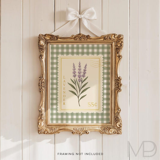 Lavender Wall Art Print – Vintage Botanical Flower Stamp, Purple Floral Cottagecore Home Decor